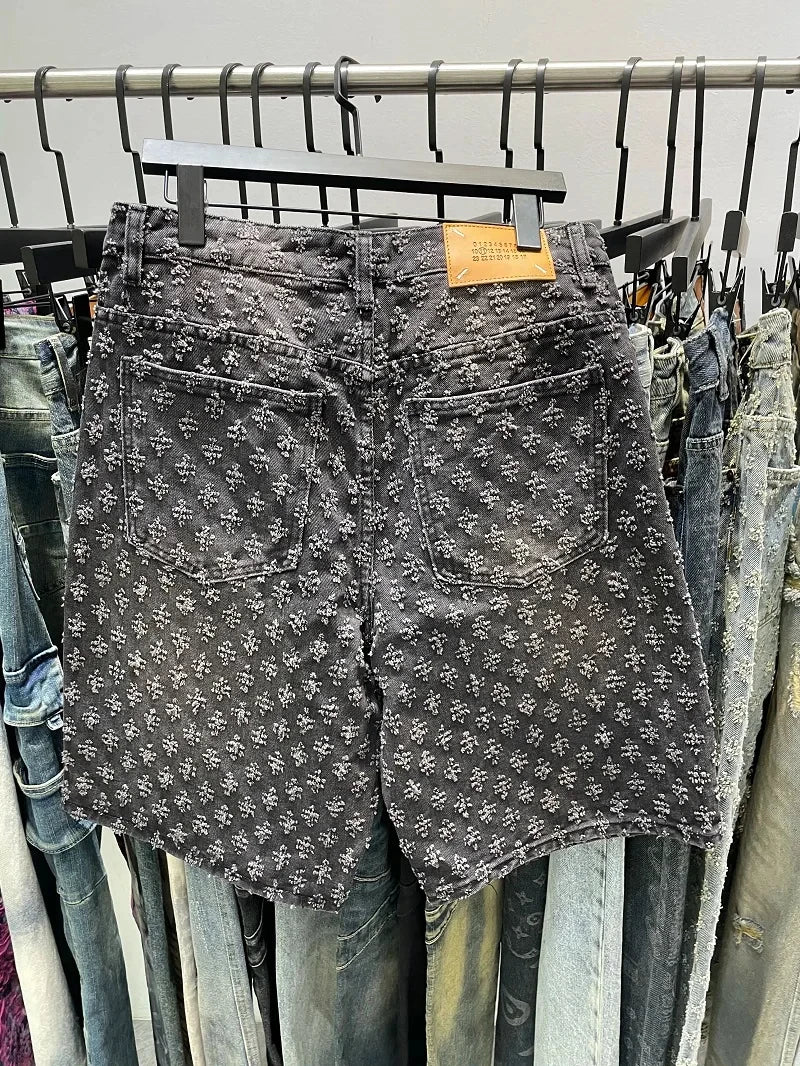 Pattern denim jean shorts