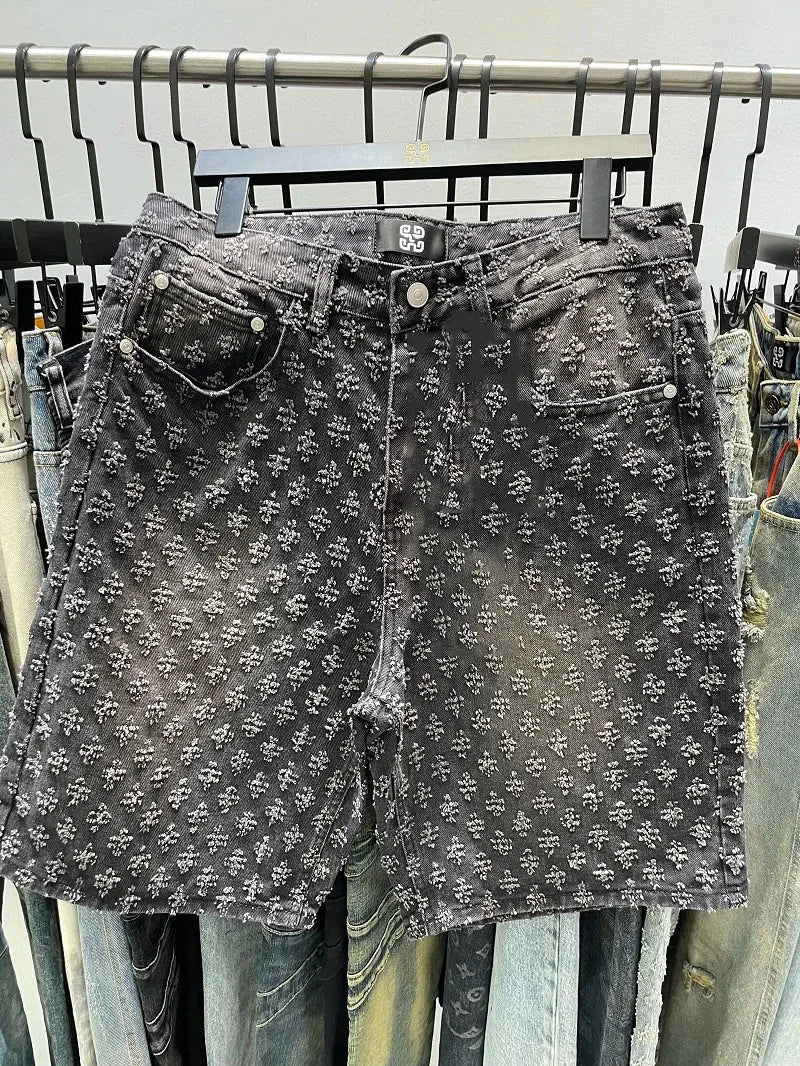 Pattern denim jean shorts