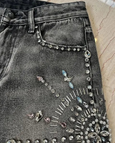 //Rhinestone denim jean shorts