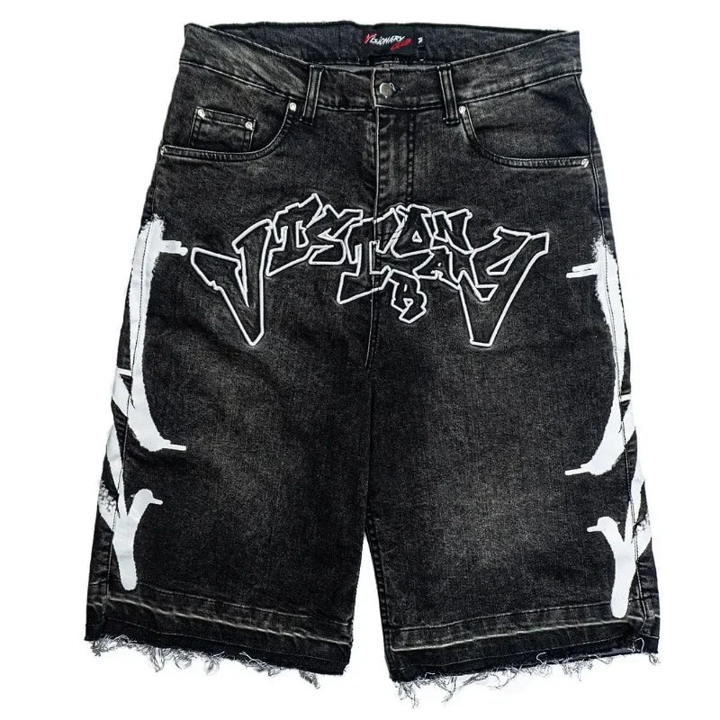 //black distressed jean shorts