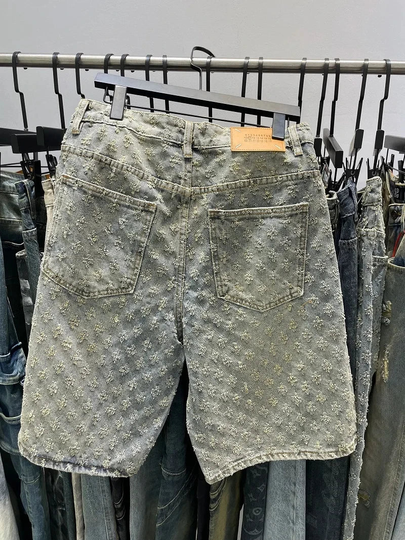 Pattern denim jean shorts