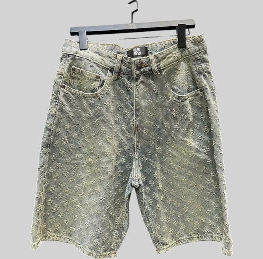 Pattern denim jean shorts