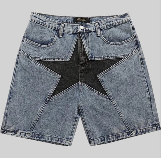 //Star denim jean shorts